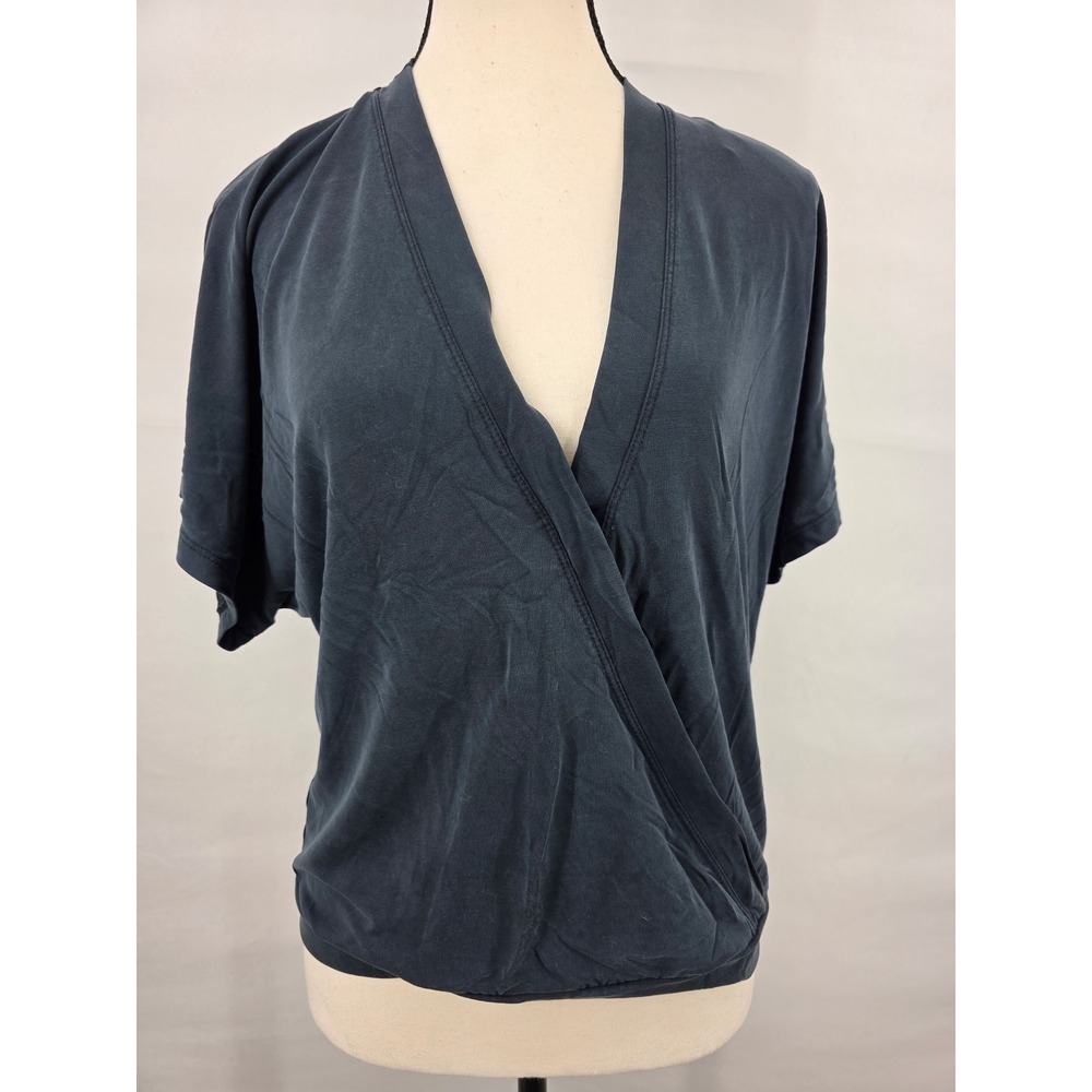 Anthropologie Surplice Wrap Top Charcoal Gray V-Neck Blouse Small 2777